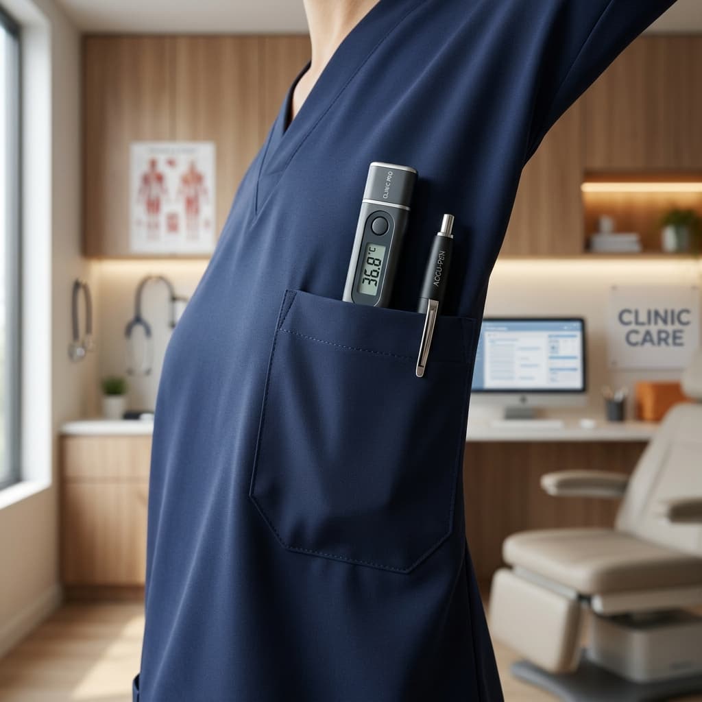Close-up of functional clinic uniform pocket
